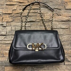 Michael Kors Leather Parker Purse Medium Black Gold Classic Clean!